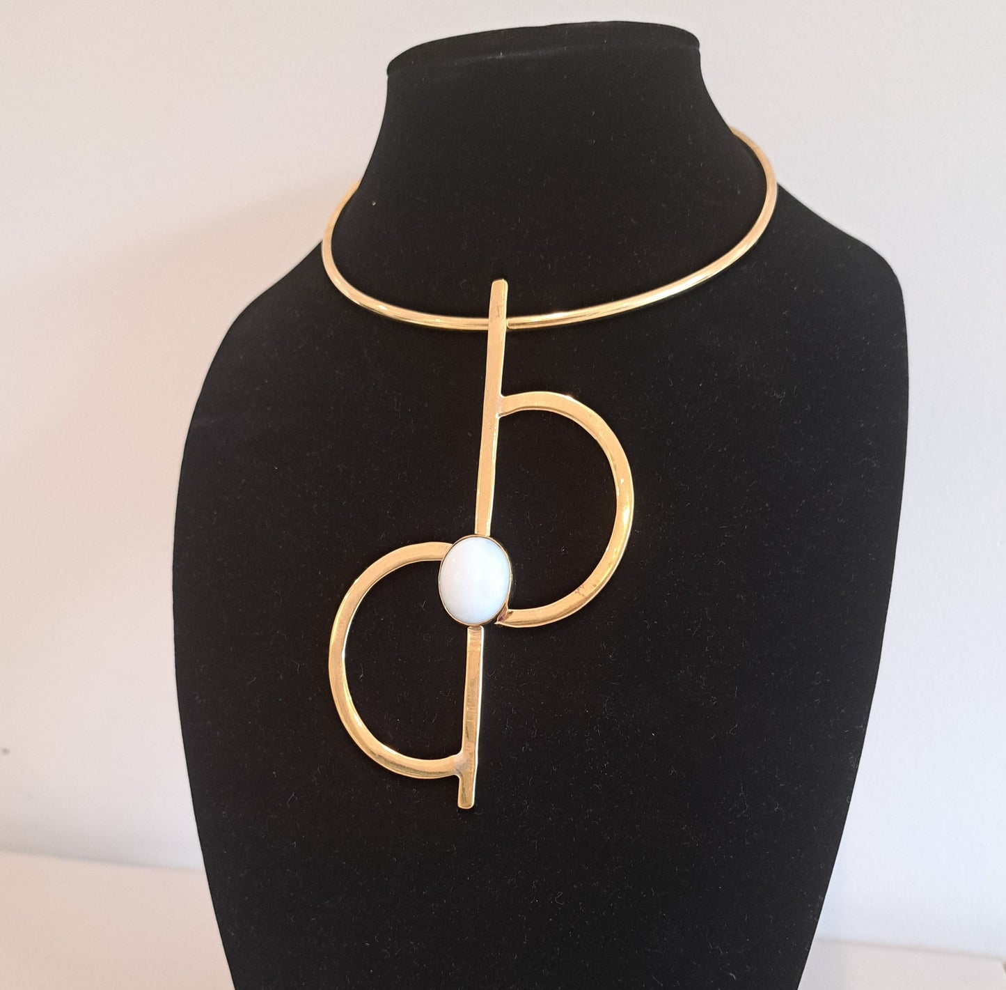 Statement Brass Necklace With White Stone Inlay