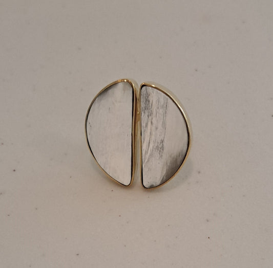 Brass Ring with Marble Stone Inlay