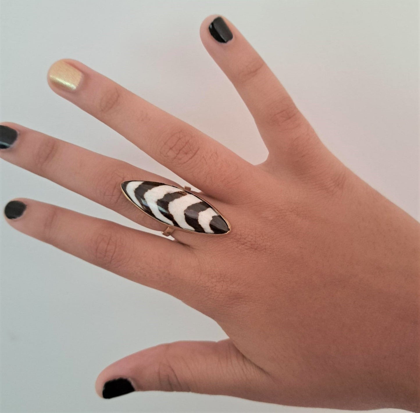 White and black ring